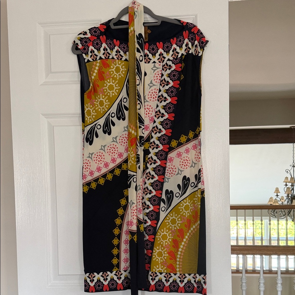 Ali Ro Sleeveless Printed Shift Dress in Black, Olive & Pink